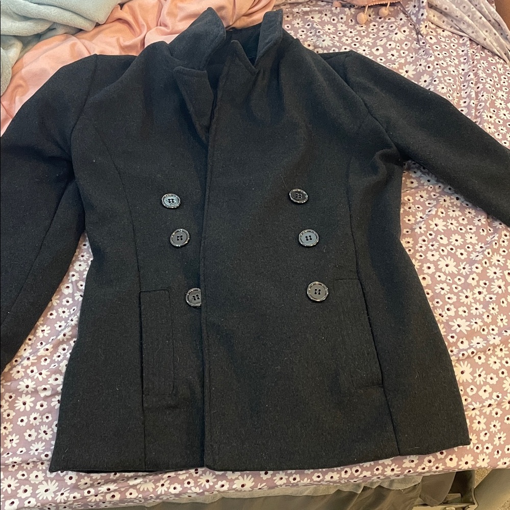New Look Charcoal Double-Breasted Pea Coat